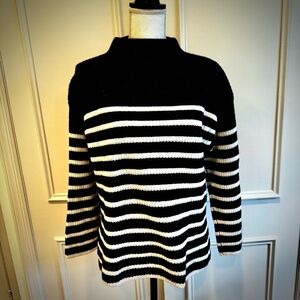 Rails Navy Blue and White Striped Mock Neck Sweater